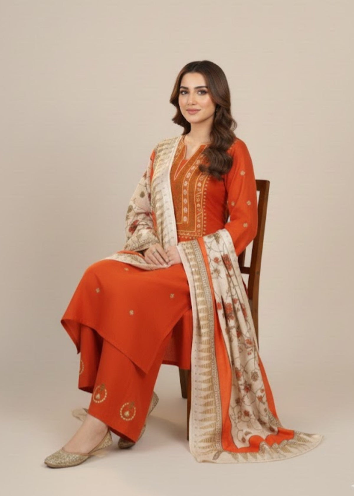 Ayat embroidered 3-piece suit with shawl by Tehzeeb Libas (view 3)
