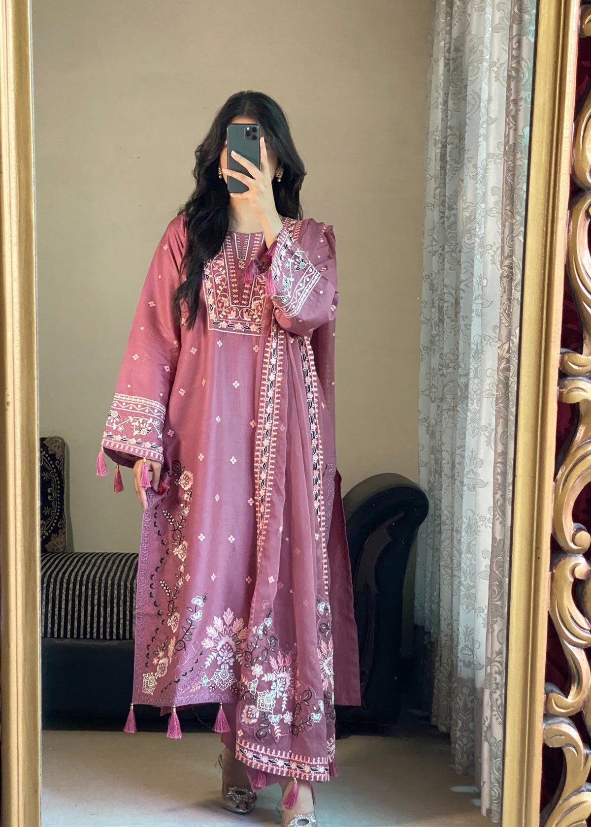 Dusty Rose Elegance embroidered 3-piece festive suit by Tehzeeb Libas (view 5)
